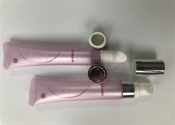 Pink Color Ceramics Tip Lip Gloss Plastic Tube With Shiny Electropate Silver Cap