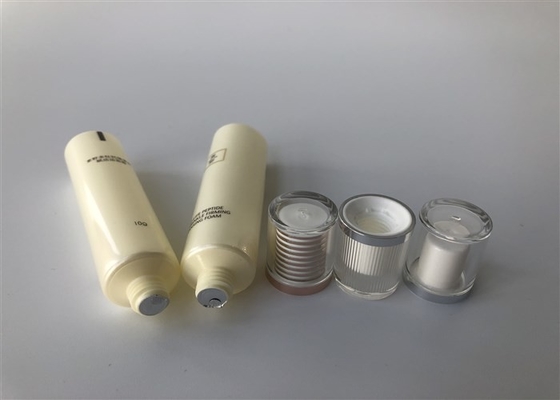 Light Yellow Pearl Plastic Tube Packing With Acrylic Cover Cap 10ml Tail Open