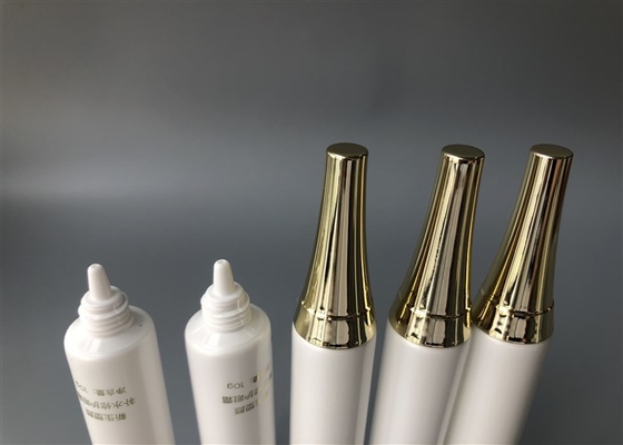 Pearl White Plastic Tube , Golden Hot Stamping Gloss Coating Plastic Lotion Tubes SK-II Cap