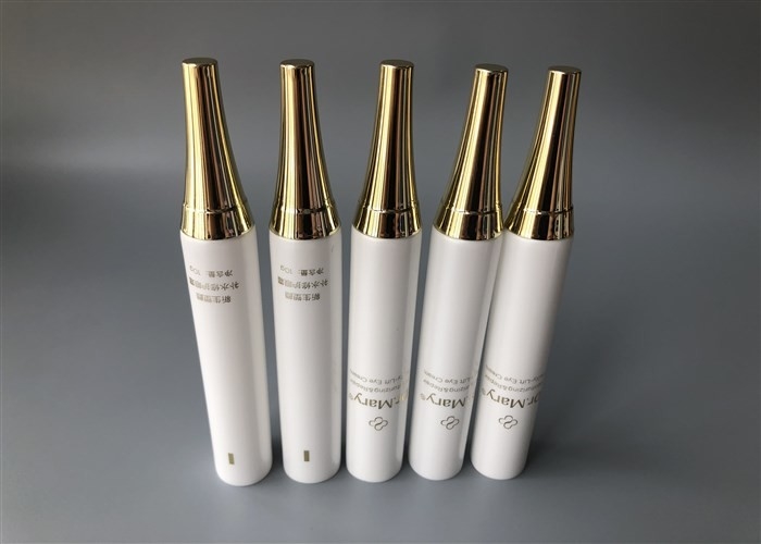 Pearl White Plastic Tube , Golden Hot Stamping Gloss Coating Plastic Lotion Tubes SK-II Cap